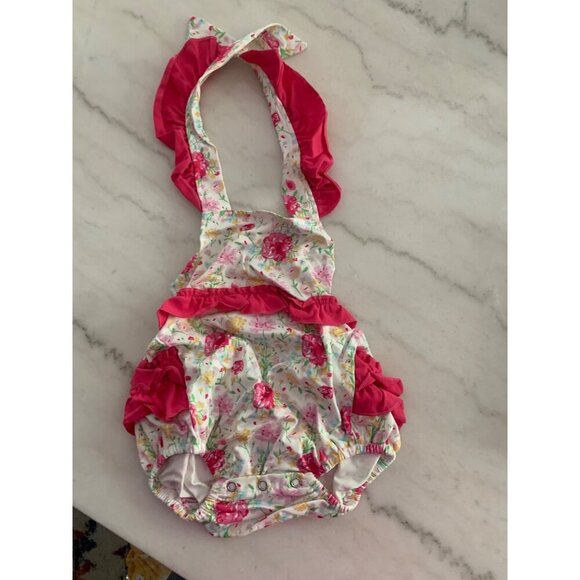 Baby Girls Floral & Strawberry Print Ruffled Halter Rompers Adjustable Straps So - Picture 3 of 4